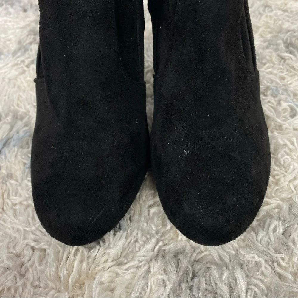 Fashion Nova black faux suede tall knee high adjustable heeled boots minimalist